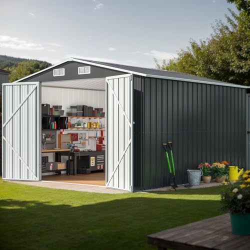 10x12 FT Outdoor Storage Shed with Reinforced Frame, Lockable Tool