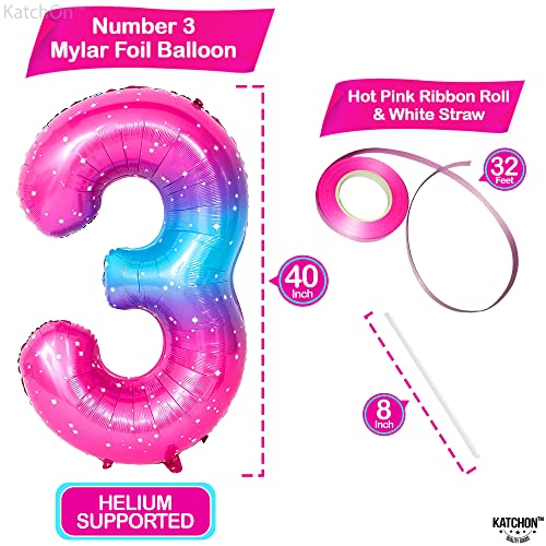 Image of KatchOn, Rainbow 40 Inch 3 Balloon - Pink Blue | 3rd Birthday Decorations | Unicorn Party