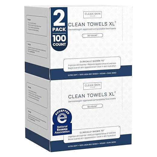 Clean Skin Club Clean Towels XL, 100% USDA Biobased Dermatologist Approved Face Towel, Disposable Clinically Tested Face Towelette, Facial Washcloth, Makeup Remover Dry Wipes, 100 ct, 2 pack