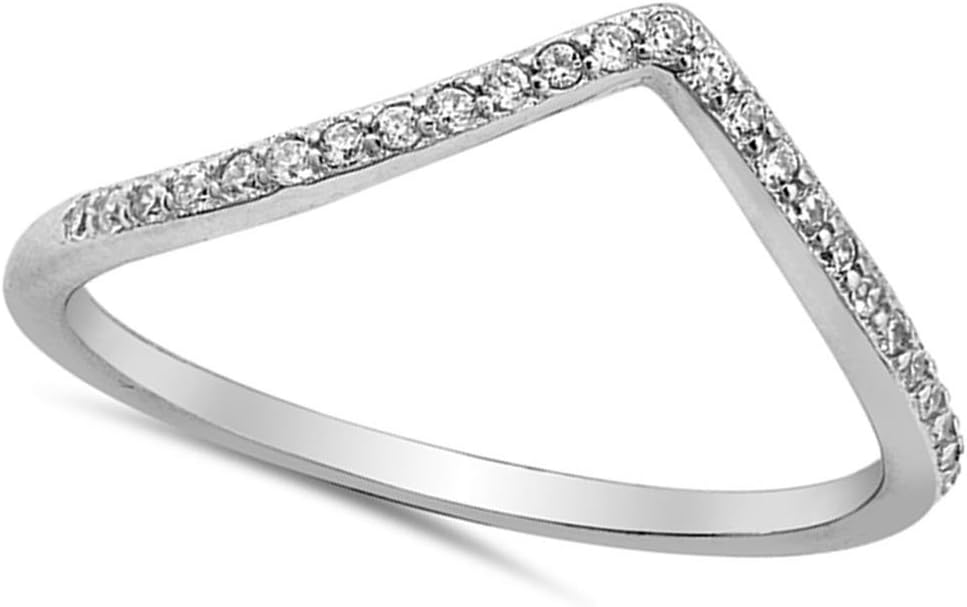 CHOOSE YOUR COLOR Sterling Silver Chevron Pointed Ring