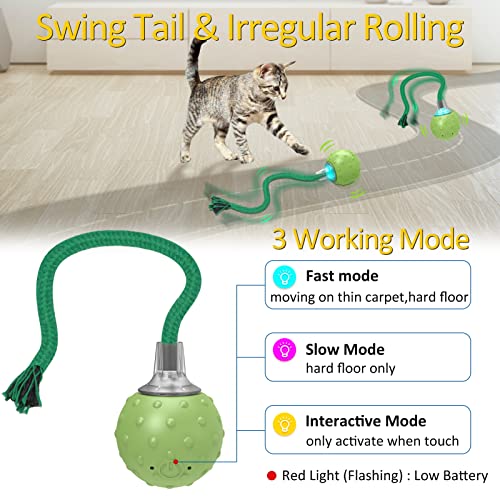 Umosis Interactive Cat Ball Toy,Motion Activated Automatic Moving Ball Toy With Long Tail Teaser/Simulation Bird Sound/Usb Rechargeable Cat Toy #TOP1