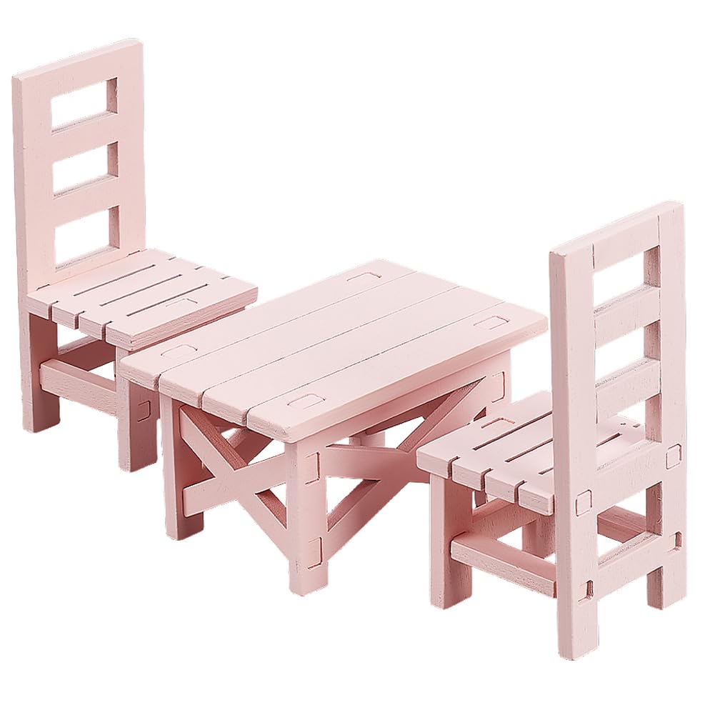 NBEADS 18Pcs 58.5x90x50mm Tables and Chairs Wood Miniature Ornaments, Micro Landscape Home Dollhouse Accessories Pretending Prop Decorations for Dollhouse Decoration Micro Landscape Ornament, Pink