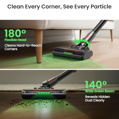 Image of Xlife Cordless Vacuum Cleaner 45KPa 550W for Pet Hair & Multi-Surface Greenlight Reveal Dust 7-Stage HEPA Filter Long Runtime Anti-Tangle Roller Adjustable Stick Lightweight