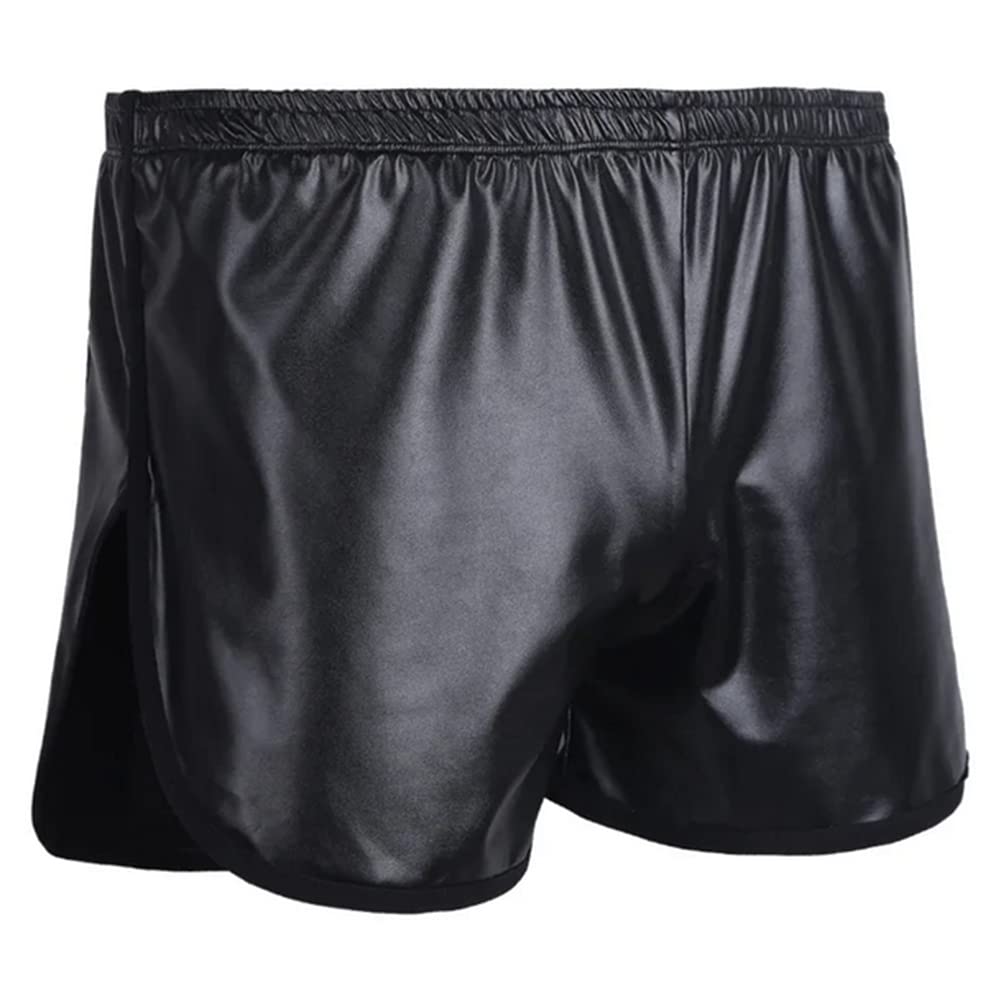 JPXJGT Men's Faux Leather Wet Look Bugle Pouch Boxer Shorts Pants Knickers Clubwear(Size:L,Color:Black)