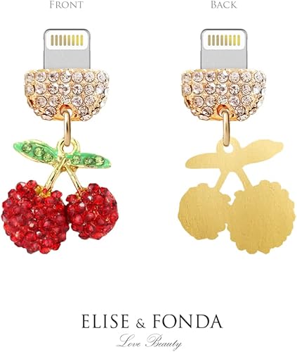 Miniatura 3 de ELISE & FONDA CP451 Puerto de carga USB Crystal Anti Dust Plug Little Cherry Phone Charm para iPhone 131211XS MAXXRX8 Plus76S8SE iPad iPod (rojo)
