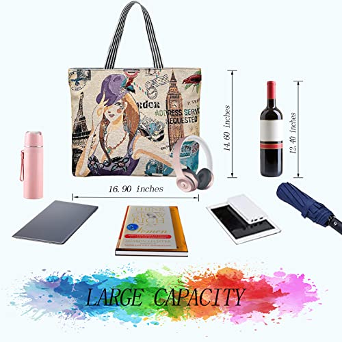 Personalized Tote Bag For Women, Reusable Canvas Shopping&Grocery Bags,With Zipper&Inner Pocket,Large Capacity,Sturdy,Suitable For Work Beach Lunch Travel Librarygifts For Mom,Teengirls,Friends #TOP2