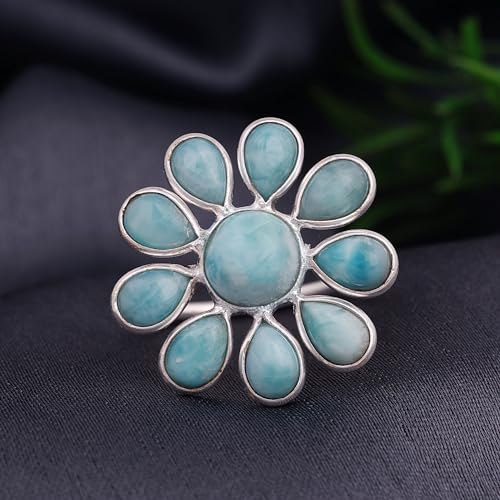 Caribbean Serenity Larimar 925 Sterling Silver Flower Chunky Ring4
