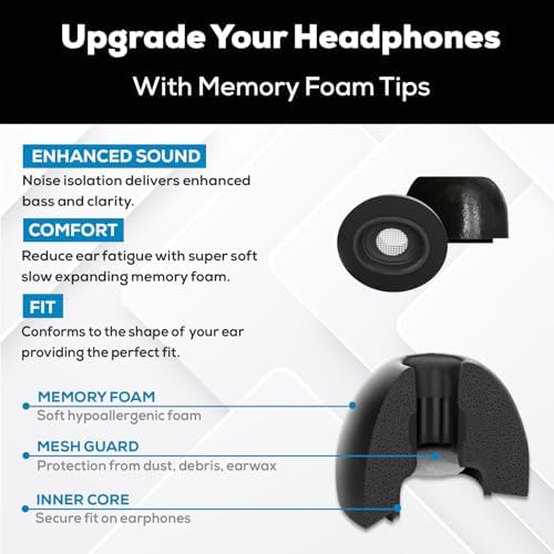 image for SONICFOAM (SFAir-3-Pro Small Black) Memory Foam Earbud Tips - Compatib