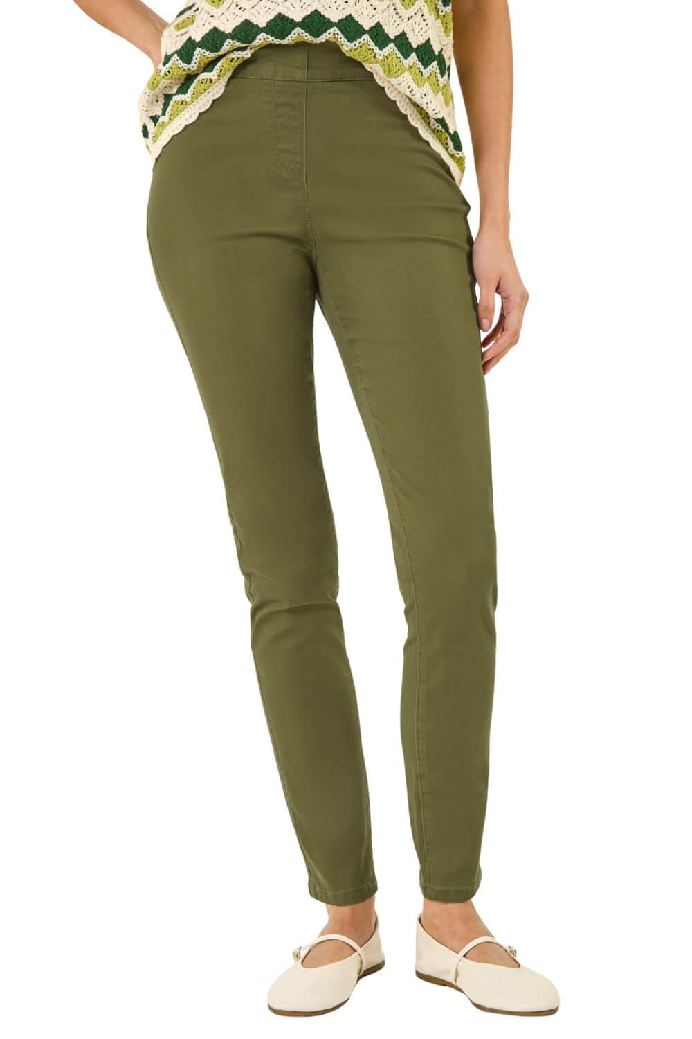 Roman Women's 31" Denim Stretch Jegging Pants in Khaki | Size: 12