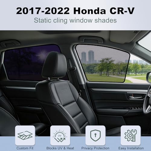Image of Car Window Shades for Honda CR-V 2017-2022 | 4PCS Static Cling Set - Transparent Front Half Window & Semi-Transparent Rear Side Sun Shades, UV Protection, Heat Blocking, Privacy for Kids & Pets