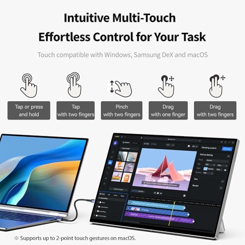 Image of Intehill 16 inch 120Hz Touchscreen Portable Monitor, Portable Gaming Monitor w /Stand & Speakers, 16:10 Display with Full Laminated Tempered Glass, Touch Screen Travel Monitor for Laptop, T16PB (Silver)