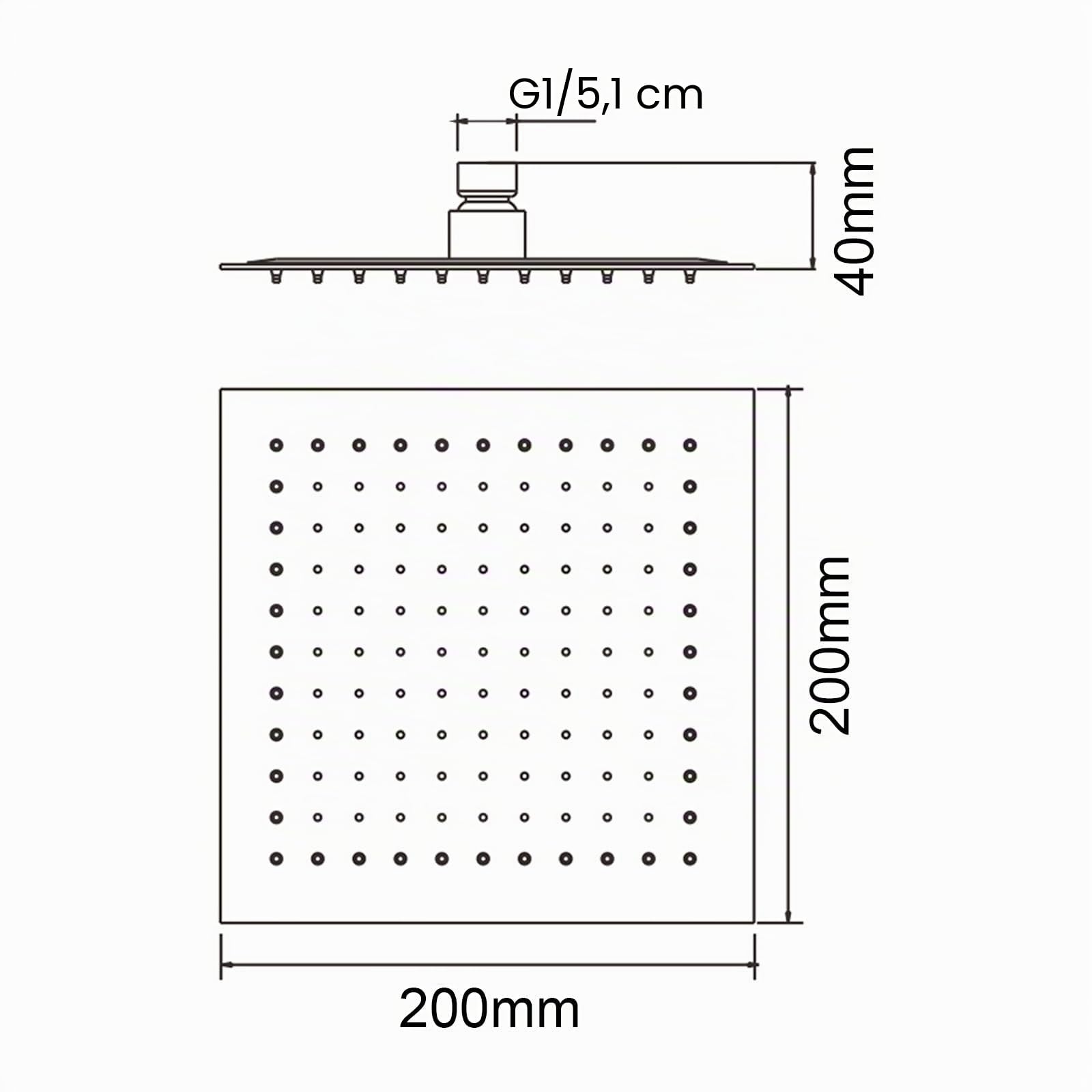 Ibergrif M20292 Soffione Doccia Pioggia 20x20 cm Quadrato, Testa Doccia Acciaio Inox Cromato, Doccia Fissa Anticalcare, Getto Ampio Alta Pressione per Bagno