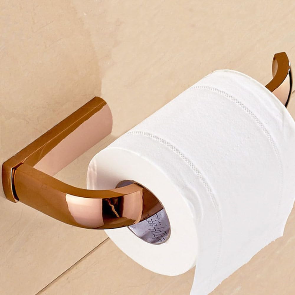 LCANALLYMS Wall hooks, Coat Hook Bathroom Hooks Rose Gold Brass Square Accessories Set Bath Hardware Wall Mounted Towel Bar Toilet Paper Holder Robe(Paper Holder)