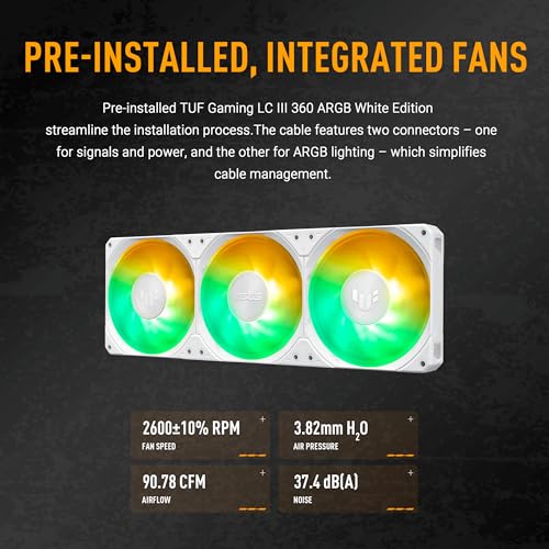 Image of ASUS TUF Gaming LC III 360 ARGB White AIO Cooler with pre-Installed Triple Fans Designed for high Airflow and Static Pressure, Plus an efficient Pump to Keep CPU temperatures Under Control