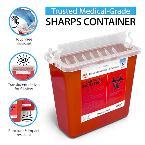 Image of Sharps Container for Home Use and Professional - 5 Quart (2 Pack) Large Sharps Container, Needle Disposal, Touch Free Rotating Lid