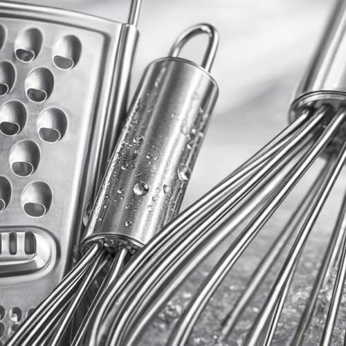 Image of Stainless Steel Kitchen Tool Set 3 Pieces with Flat Grater, Handheld Cheese & Vegetable Grater and Egg Whisk Beater, Durable Rust Resistant Cooking Tools for Kitchen, Easy to Clean, Strong Grip Handle