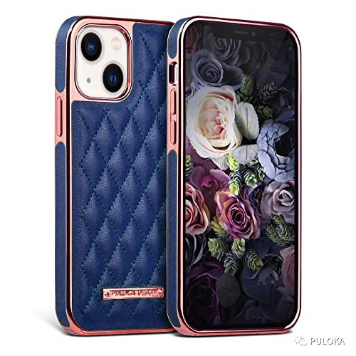 Image of PULOKA iPhone 13 Leather Cover Electroplated Back Case Royal Diamond Specially Designed Cover for Apple iPhone 13 6.1 inchinch - Blue
