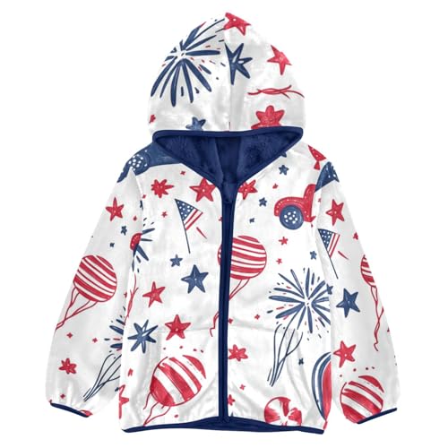 Fireworks Stars Balloons Flags Girls Fleece Jacket Girls Fall Jacket Girls Zip Up Hoodie Girls Sherpa Jacket 2-10T
