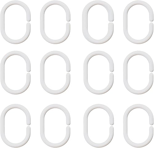 12 anillos de cortina de ducha, ganchos de plástico para cortina de ducha, anillos en forma de C, gancho para colgar cortinas de baño, barra de