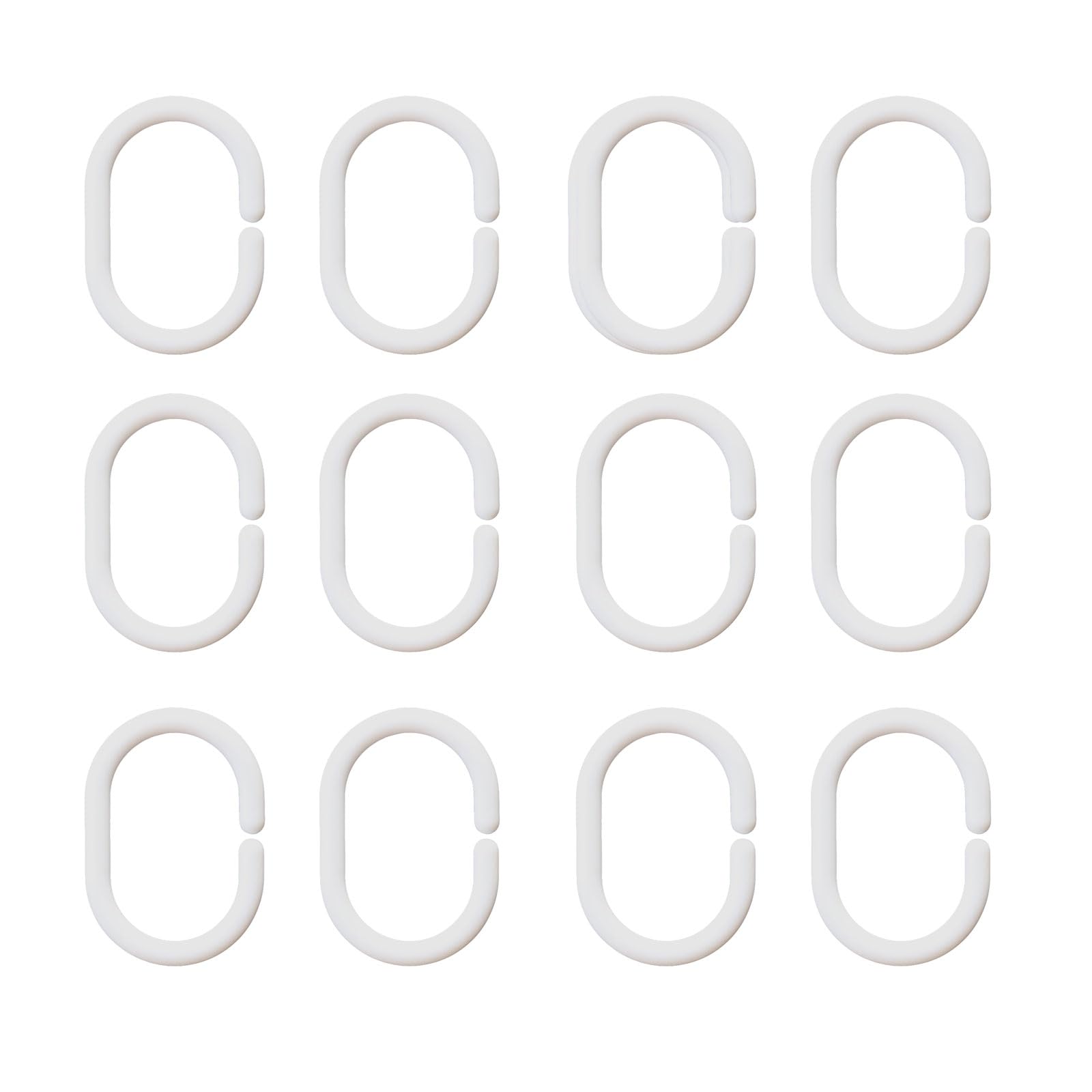 12 pcs Shower Curtain Rings Plastic Shower Curtain Hooks C-Shaped Rings Hook Hanger Bath Drape Loop Clip Glide for Bathroom Shower Window Rod(White)