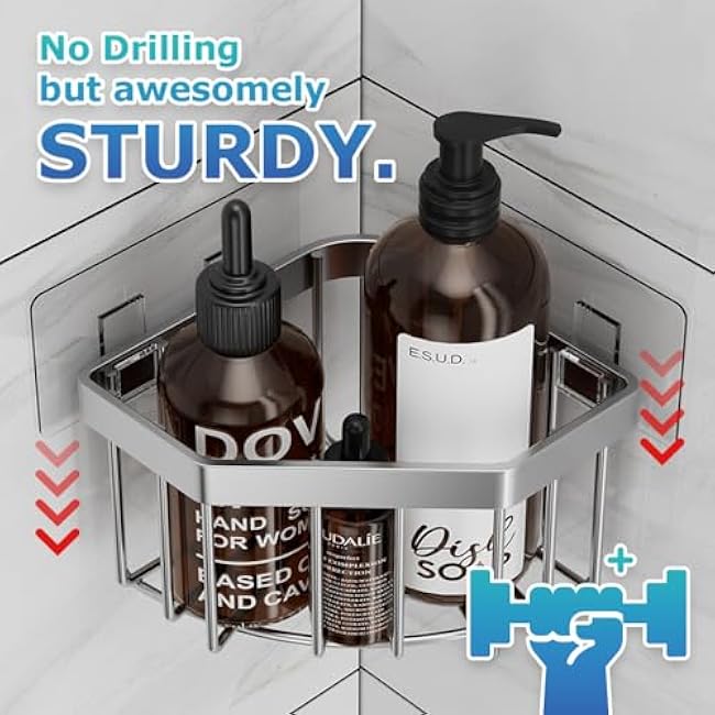 Kitchen Sink Caddy Corner Sponge Holder Organizer, Stainless Steel Adhesive with 4 Hooks