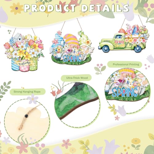 3-Pcs-Spring-Wreaths-for-Front-Door-Decorations-Wooden-Spring-Door-Sign-Hanging-Gnomes-Flower-Truck-Welcome-Sign-for-Front-Porch-Home-Farmhouse-DecorationsSpring-Flower 3 Pcs Spring Wreaths for Front Door Decorations Wooden Spring Door Sign Hanging Gnomes Flower Truck Welcome Sign for Front Porch Home Farmhouse DecorationsSpring Flower