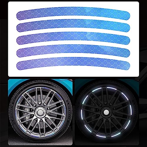 Image of 20PCS Car Wheel Hub Color Strong Reflective Stickers for Cars Night Safety Warning Reflective Stripe Decal Auto Motorcycle Wheels Rim Cycling Bicycle Truck Car Stickers (Color Sky)