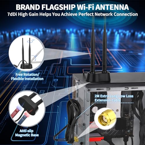 Eightwood Antena WiFi 2,4 GHz, 5 GHz, 5,8 GHz, amplificador de señal, base magnética dual, cable de extensión RP-SMA para router Wi-Fi, tarjeta PCI, PCI-E, Bluetooth - imagen 2