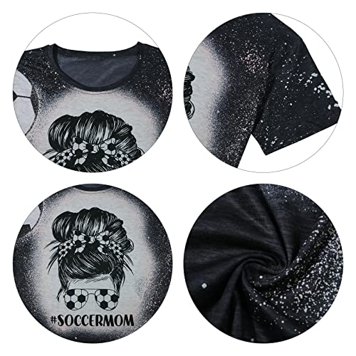 Soccer Mom Shirts For Women Bleached Leopard Ball Tee Shirt Casual Cheetah Soccer Mama Graphic Top Blouse #TOP4