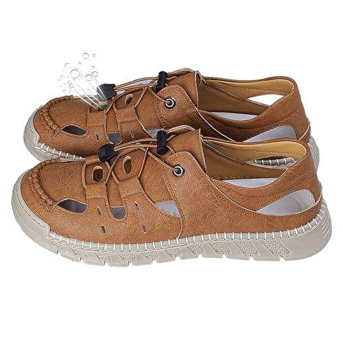 Men's Leather Breathable Walking Sandals with Adjustable Straps Non Slip Comfortable Casual Hiking Sandals Camping Water Beach Indoor Outdoor