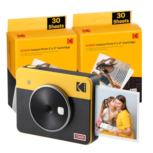 KODAK Mini Shot 3 Retro 4Pass 2-in-1 Sofortbildkamera und tragbarer Fotodrucker (7,6 x 7,6 cm) + Paket mit 68 Blättern, weiß