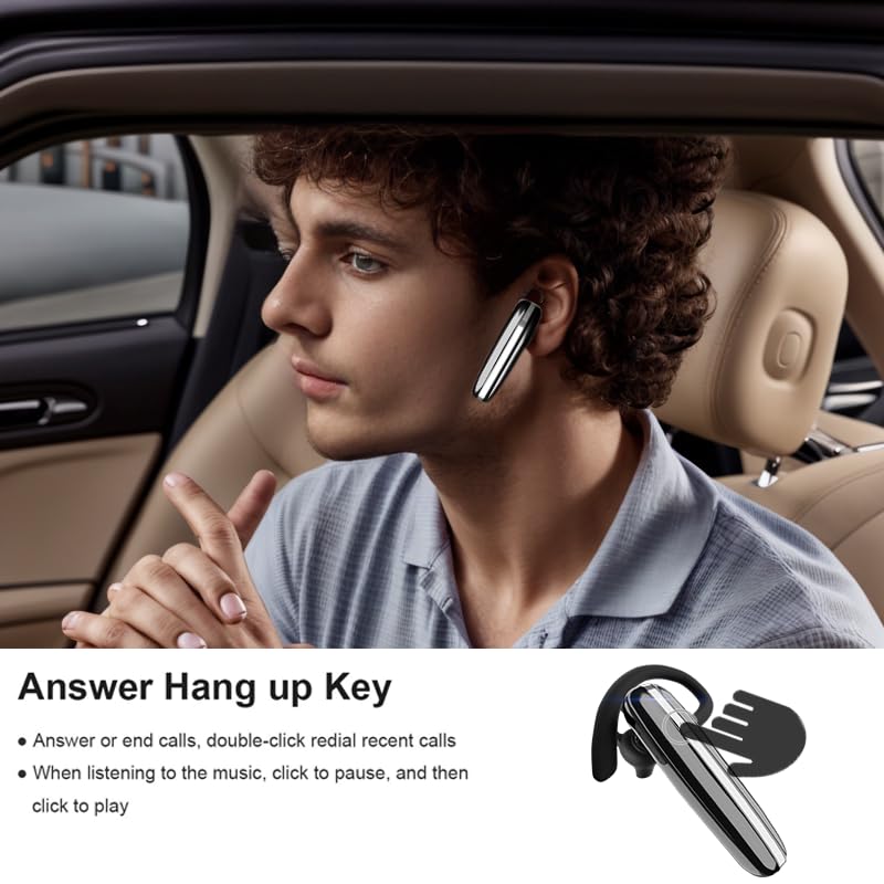 Image of Bluetooth Headset V5.3 Single-Ear Earpiece with Wireless Microphone 48H Battery, Bluetooth Earpiece - Handsfree for Driving /Truck Drivers, Compatible with iPhone, Android, Samsung