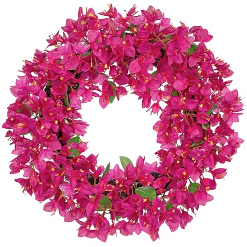 Oairse 18/46cm Artificial Bougainvillea Flowers Wreath Spring Summer Wreath Faux Floral Wreath Fuchsia Bougainvillea Door Wreaths for Front Door Home Kitchen Mantle Farmhouse Indoor Outdoor Decor