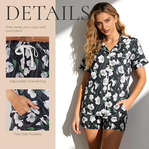 Image of LYCY Womens Pajamas Set Floral Print, Soft Pajamas for Women Shorts Set, Summer Button Down 2 piece Women Pjs