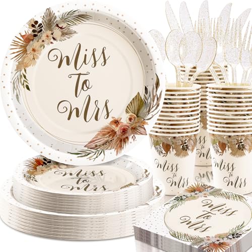 Gudvilla Boho Bridal Shower Decorations, 168Pcs Bridal Shower Plates and