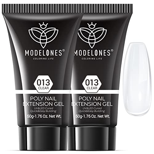 modelones Poly Nail Extension Gel 2PCS 50ML Clear Poly Nail Gel Kit Large Capacity Builder Nail Thickening Gel French Nail Art Design Professional Salon