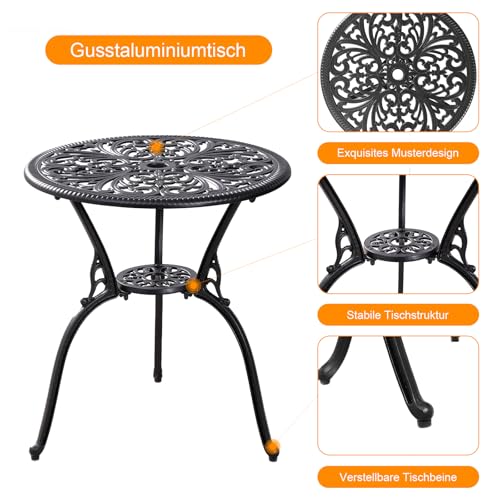 Withniture Outdoor Bistro Set 3-teiliges Gartenbistro-Set, Gusseisen-Bistrotisch mit 2 Stühlen, Kleiner Terrassentisch für Balkon, Schwarz (Schwarz)