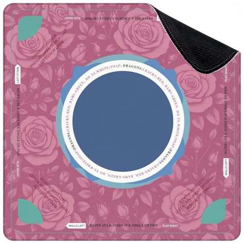 Mahjong Mat for Table Roses AOP All Print Flowers Floral Rose Pink Bordo red 31.5" x 31.5" Suit American Mahjong Rule Non-Slip Noise-Reducing Game Mat for Poker Dominoes Board Games