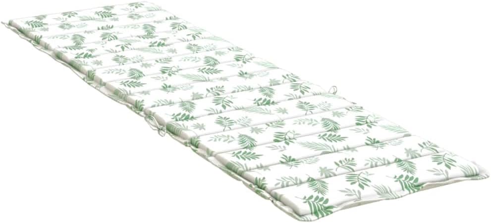 vidaXL Leaf Pattern Sun Lounger Cushion, Water-Resistant Oxford Fabric, Foam Fiber Filling, Indoor/Outdoor Use, Non-Slip Green White Cushion