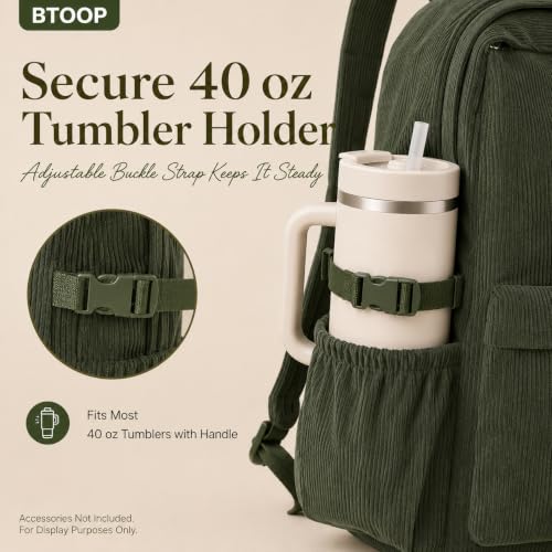 Image of BTOOP School Backpack for Teens Girls, Cute Corduroy Bookbag Lightweight 15.6 inch Laptop Bag for Women, Giant Tumbler Holder Pocket Casual High School College