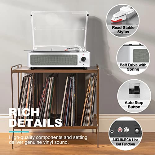 Image of Vinyl Record Player with Speakers Vintage Turntable for Vinyls Records, Belt-Driven Turntable Support 3-Speed, Wireless Playback, Headphone, AUX-in, RCA Line LP Vinyl Players for Sound Enjoyment White