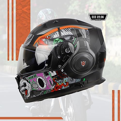 Image of Ignyte IGN-7 Bug ECE 22.06 /ISI /DOT Certified Full Face Graphic Helmet with Outer Anti-Fog Clear Visor and Inner Smoke Sun Shield