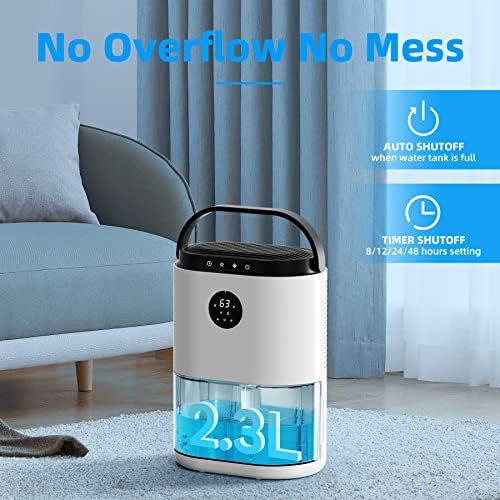 CONOPU Dehumidifier, 2300ML Dehumidifiers for Home 500 Sq.ft, Dual Semiconductors Technology, LED Lights, Auto-Defrost, Auto-Off, 3 Modes Humidity Control, Dehumidifiers for Drying Clothes, White