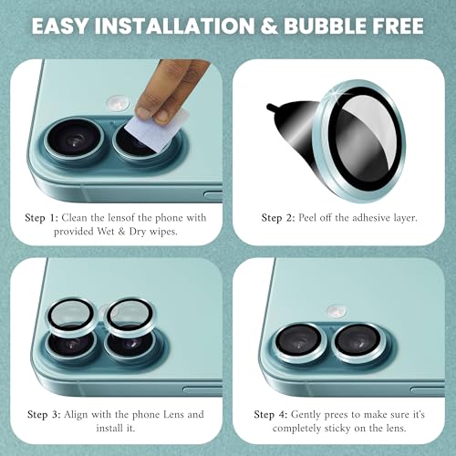 Image of ArmourPro Premium Camera Lens Protector Tempered Glass Compatible For iPhone 16 Plus and iPhone 16 Tough HD Individual Aluminum Alloy Rings 9H Camera Cover , Scratch-Resistant,Camera Lens Protection| Green