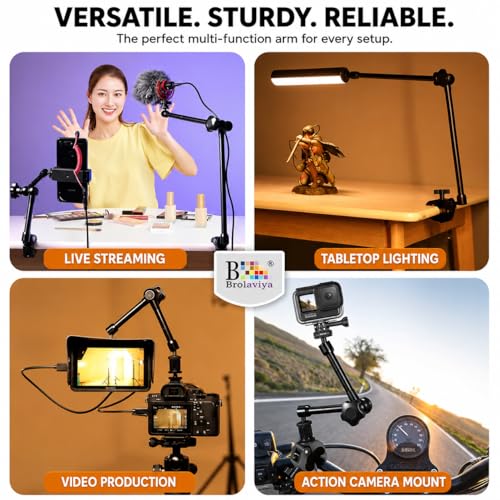 Image of BROLAVIYA 11 Inch Adjustable Magic Articulating Arm for DSLR Camera, LED Light, Flash Light, Monitor, Ring Light, Microphone, Aluminum Alloy