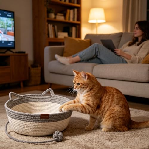 Panier pour chat confortable contre l'ennui avec jouet intégré - 3