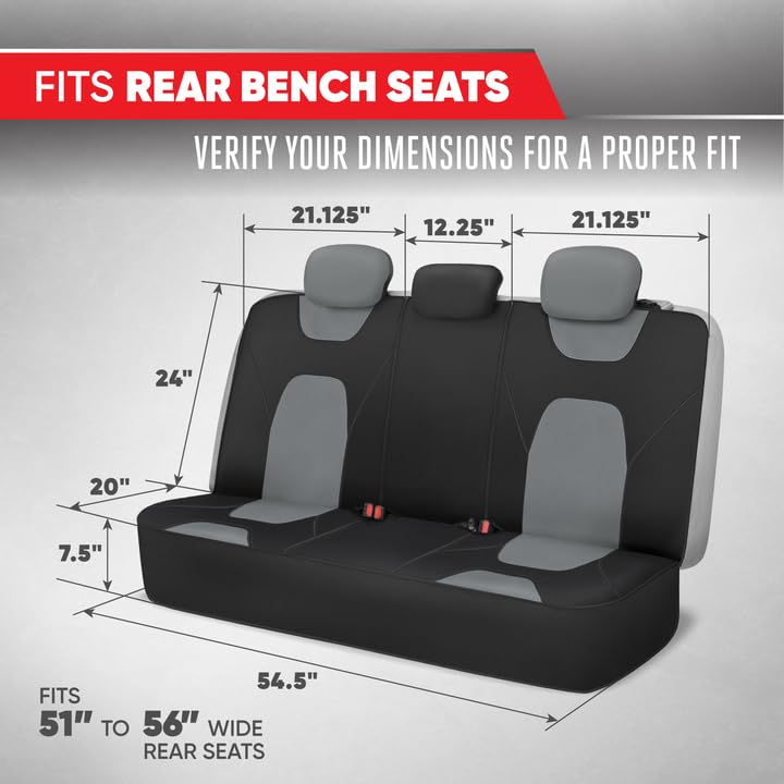 Image of Motor Trend AquaShield Waterproof Gray Rear Split Bench Seat Covers for Trucks Rear Seat Cover Only - Black Car Seat Covers, Back Seat Cover Only - Durable Neoprene Spill Resistant for Kids & Dogs