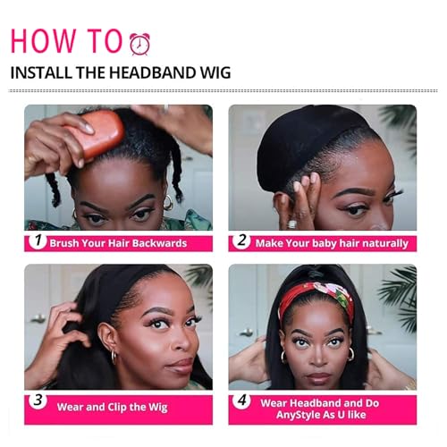 Image of Celiarita Headband Wig Human Hair Straight 26 inch Glueless None Lace Front Machine Made Half Wigs for Black Women Human Hair Headband Wig Straight 150% Density Natural Color