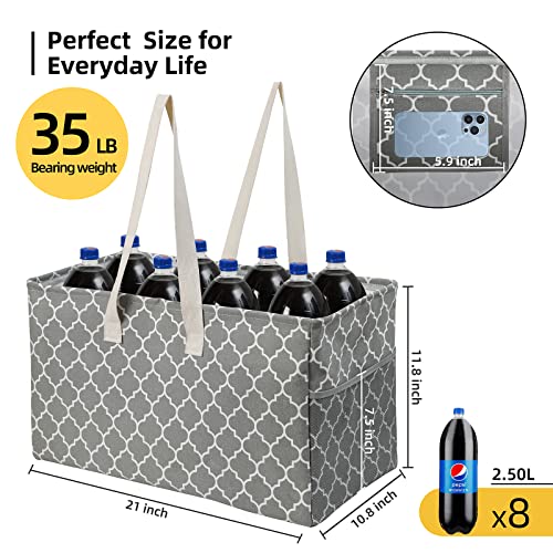 Llarug Canvas Collapsible Utility Tote Bag,Oversized Beach Bag,Reusable Grocery Shopping Bag,Large Laundry Carry Bag,Laundry Basket(Grey Lattice) #TOP1