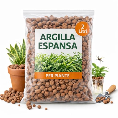 Argilla Espansa per Piante 2 Litri – Drenaggio per Vasi e Fioriere – Substrato Naturale per Giardinaggio, Idroponica e Decorazione – LEMAG SRL